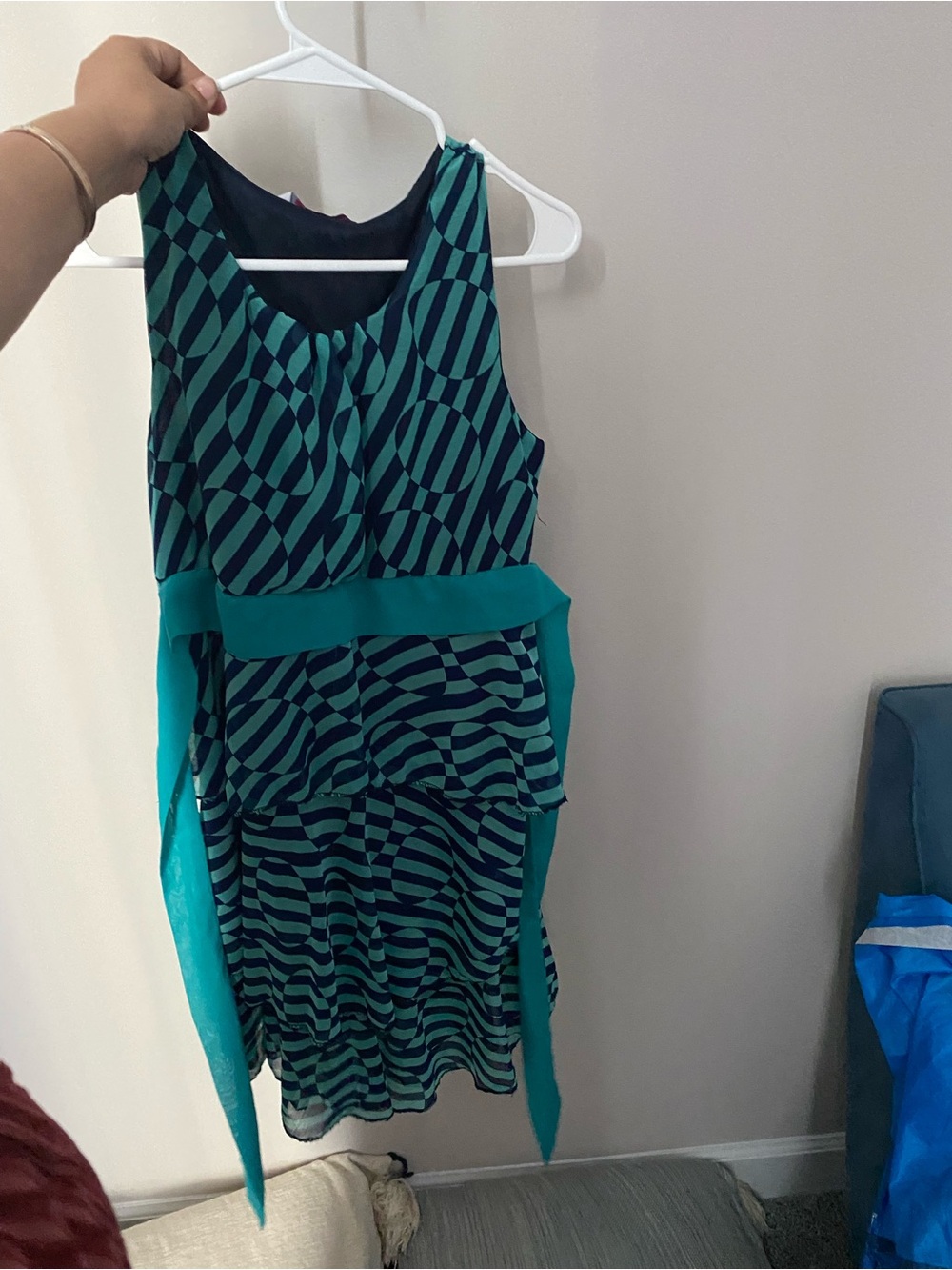 Teal and Black Patterned Sleeveless Women’s Dress